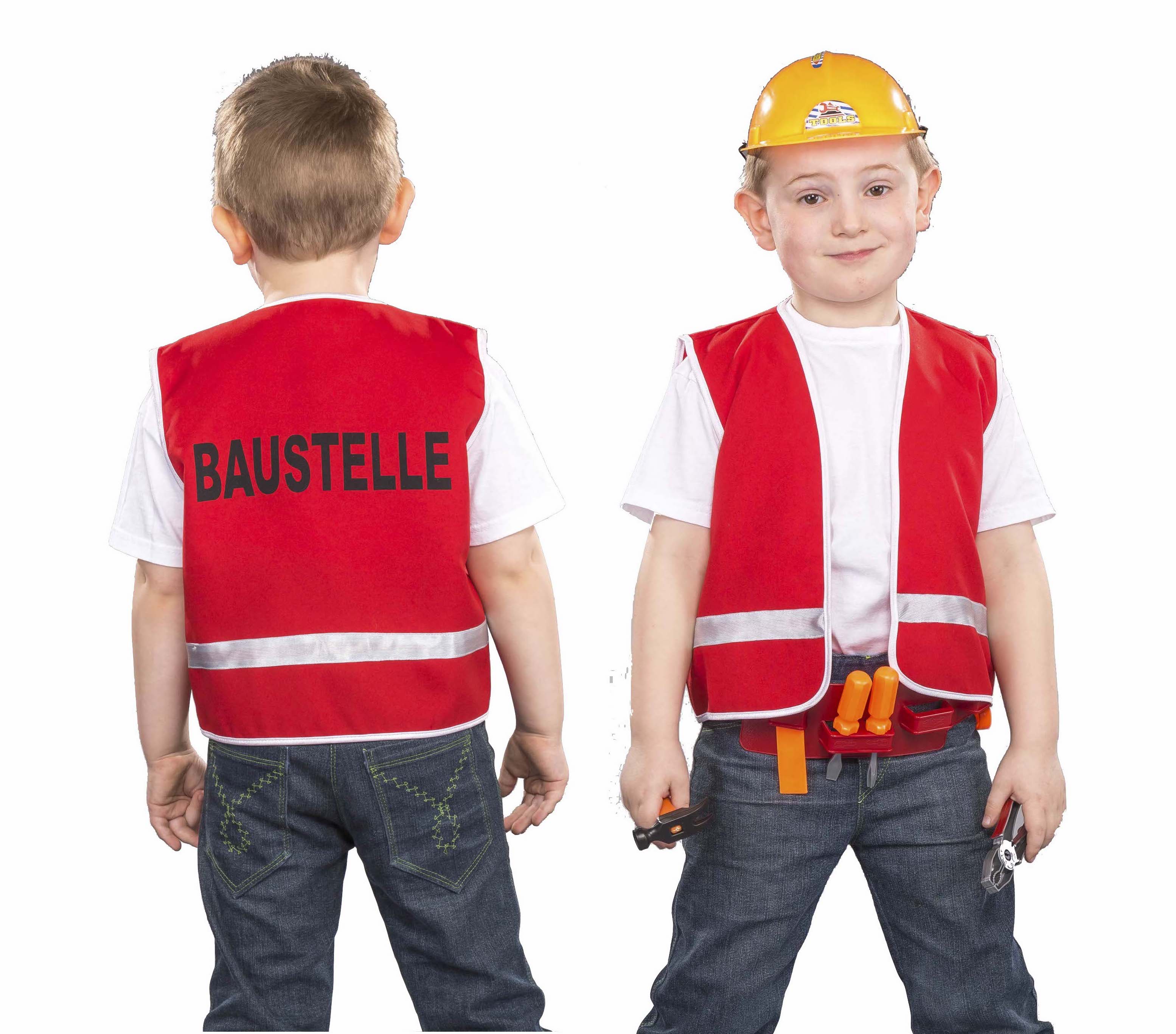 rote Bauarbeiter Weste Gr. 104 Kinder Kostüm Baustelle Karneval Fasching